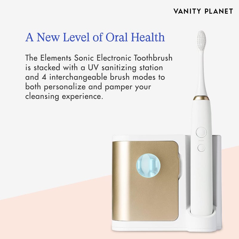 Vanity Planet Elements Ultrasonic Electric Toothbrush - Gold - Advanced Oral Care with UV Sanitizing Charger Base with 3 Replacement Heads - 99.9% Effective Keeping Your Teeth Clean - Image 2